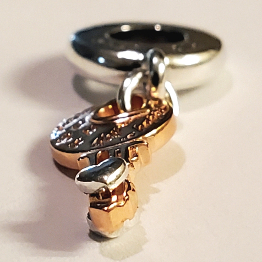 Authentic NEW Pandora Two Tone Key and Sliding Heart Charm S925ALE 14K RGP - Picture 4 of 8